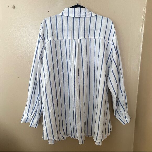 SNDYS Revolve Isla Shirt white Blue Stripe blouse quiet luxury Resort NWT M - Picture 10 of 10